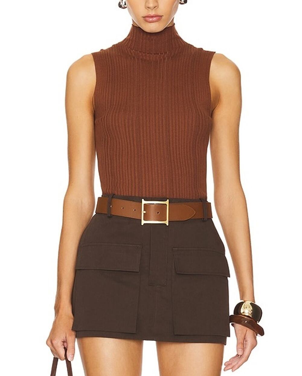 House Of Harlow 1960 Ribbed Brown Katerina Turtleneck Top Size S